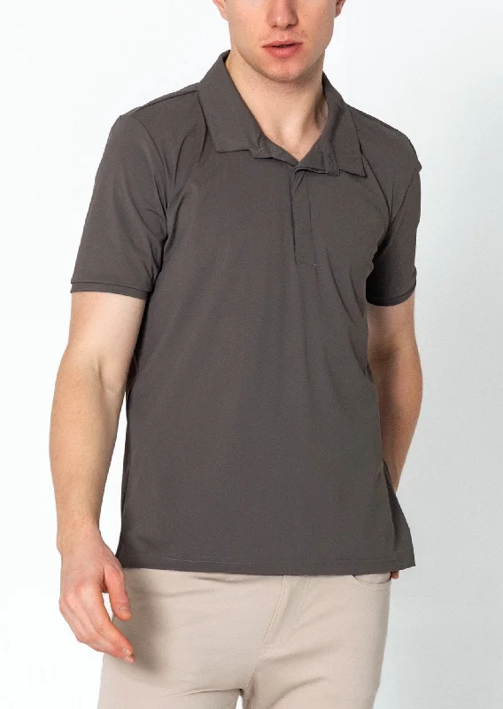 Men's Shirts with Adjustable CuffsWrinkle Free Tapered Travel Polo Shirts-  Anthracite