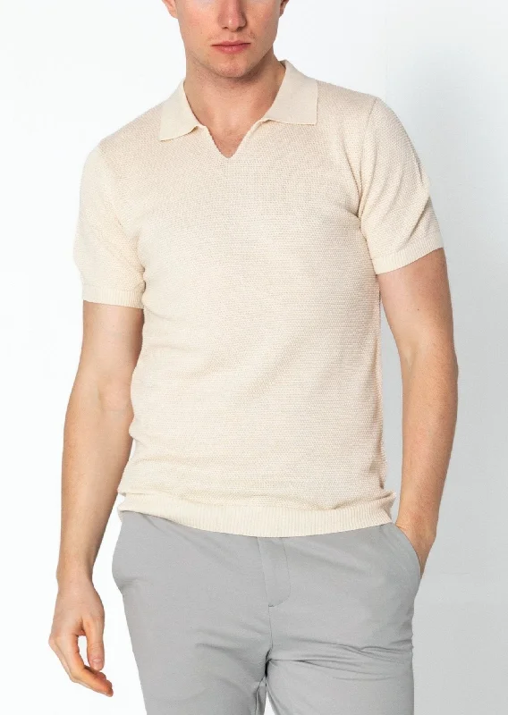 Men's Tailored Shirts for a Professional AppearanceJersey Knit V-neck Polo - Beige