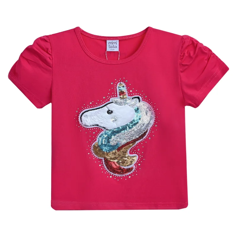 Men's Sweaters with Cable PatternsPink Raspberry Unicorn Applique T-Shirt