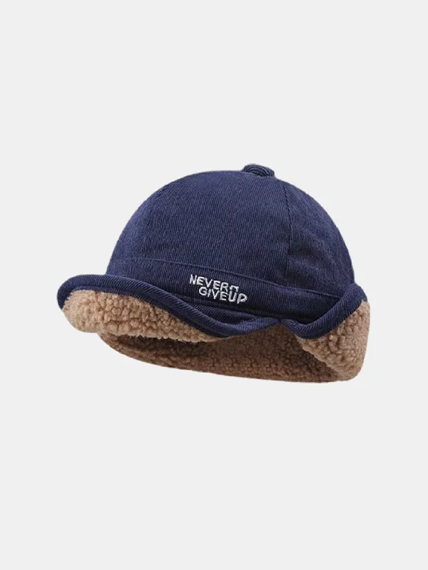 Wide-Brimmed Sun HatsCorduroy Sherpa Lining Warm Earflaps Hat