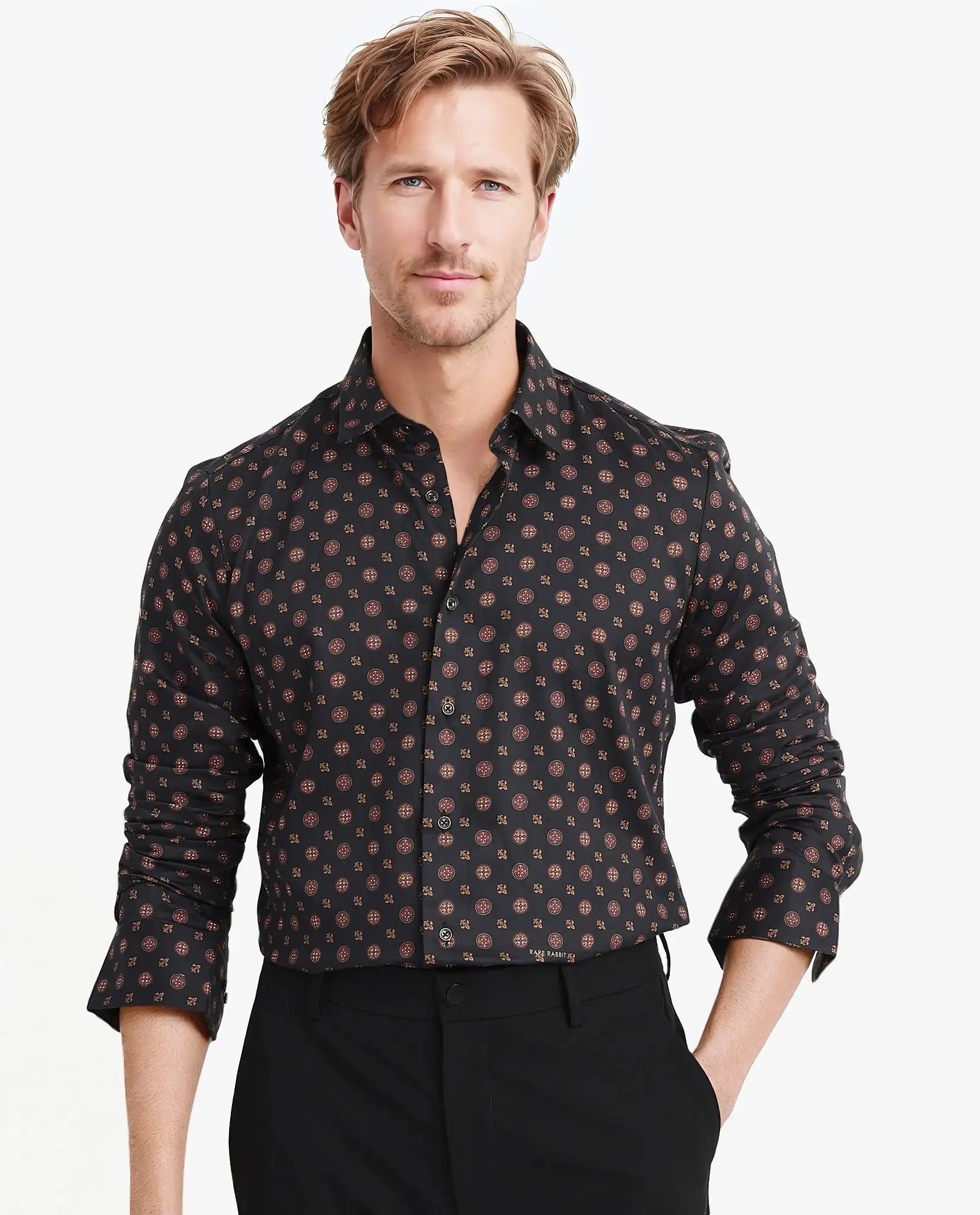 Men's Cowboy Shirts for Western StyleRare Rabbit Men's Freya Black Modal Fabric Full Sleeves Geometric Print Shirt Men's Cowboy Shirts for Western StyleRare Rabbit Men's Freya Black Modal Fabric Full Sleeves Geometric Print Shirt