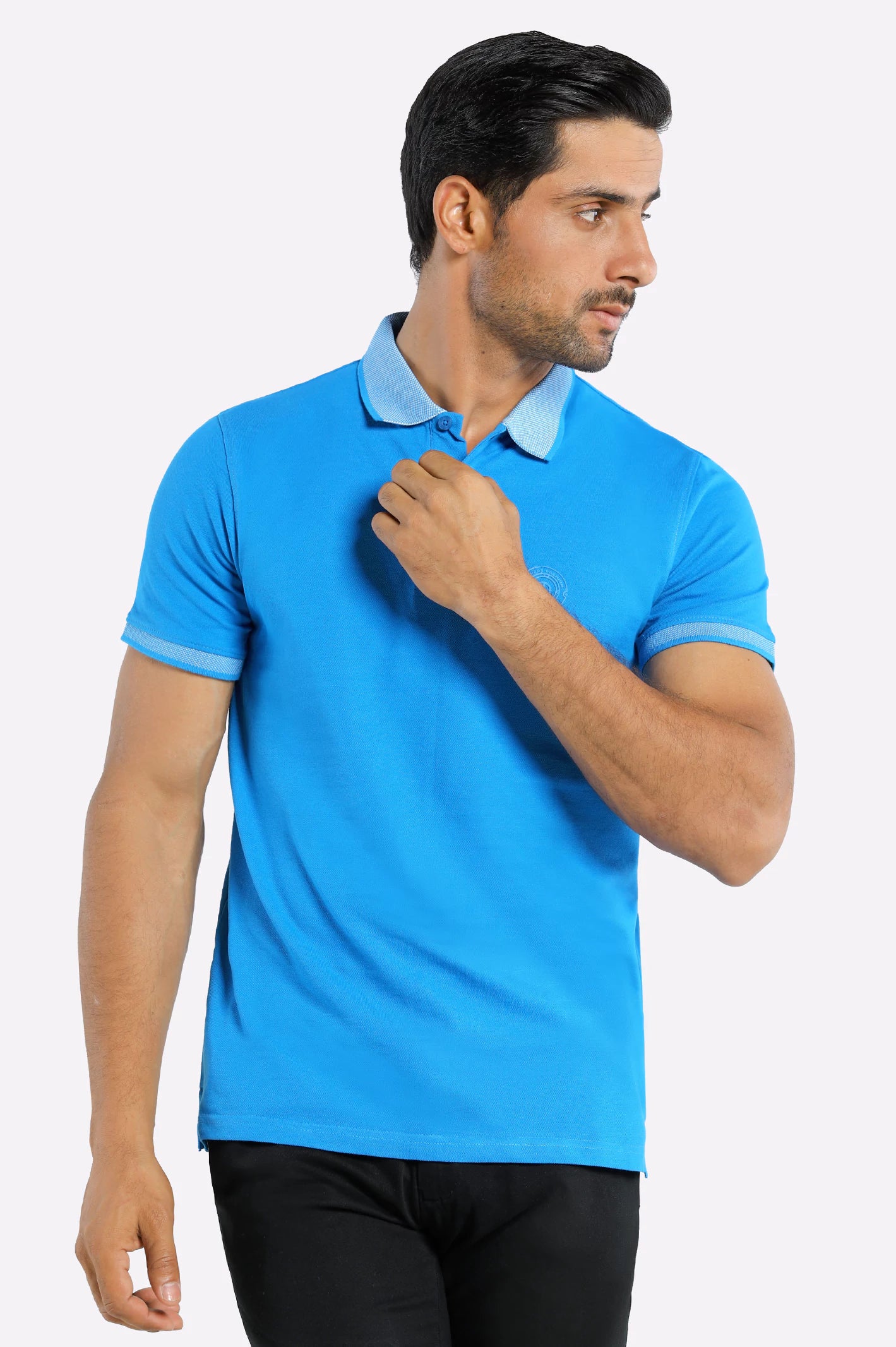 Men's Shirts with Embellished SleevesRoyal Blue Jacquard Collar Polo