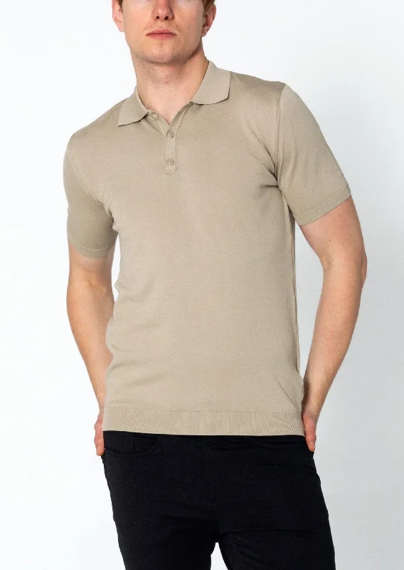 Versatile Men's Tank TopsLightweight Tonal-button Polo Tee - Dark Beige