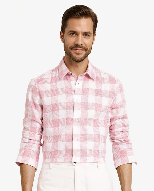Men's Tab-Collar Shirts for a Crisp LookRare Rabbit Men Denmark Light Pink Cotton Lyocell Fabric Full Sleeve Regular Collar Button Closure Checks Shirt
