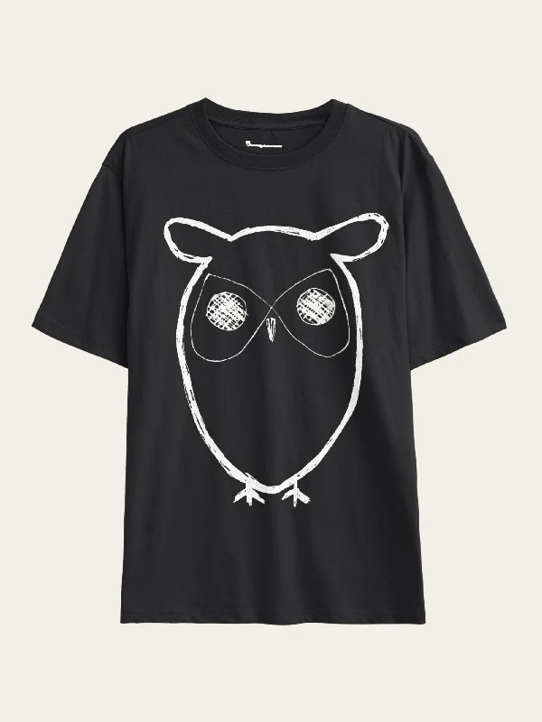 Men's Shirts with Ruffled HemlinesRegular big owl front print t-shirt - GOTS - Black Jet Men's Shirts with Ruffled HemlinesRegular big owl front print t-shirt - GOTS - Black Jet