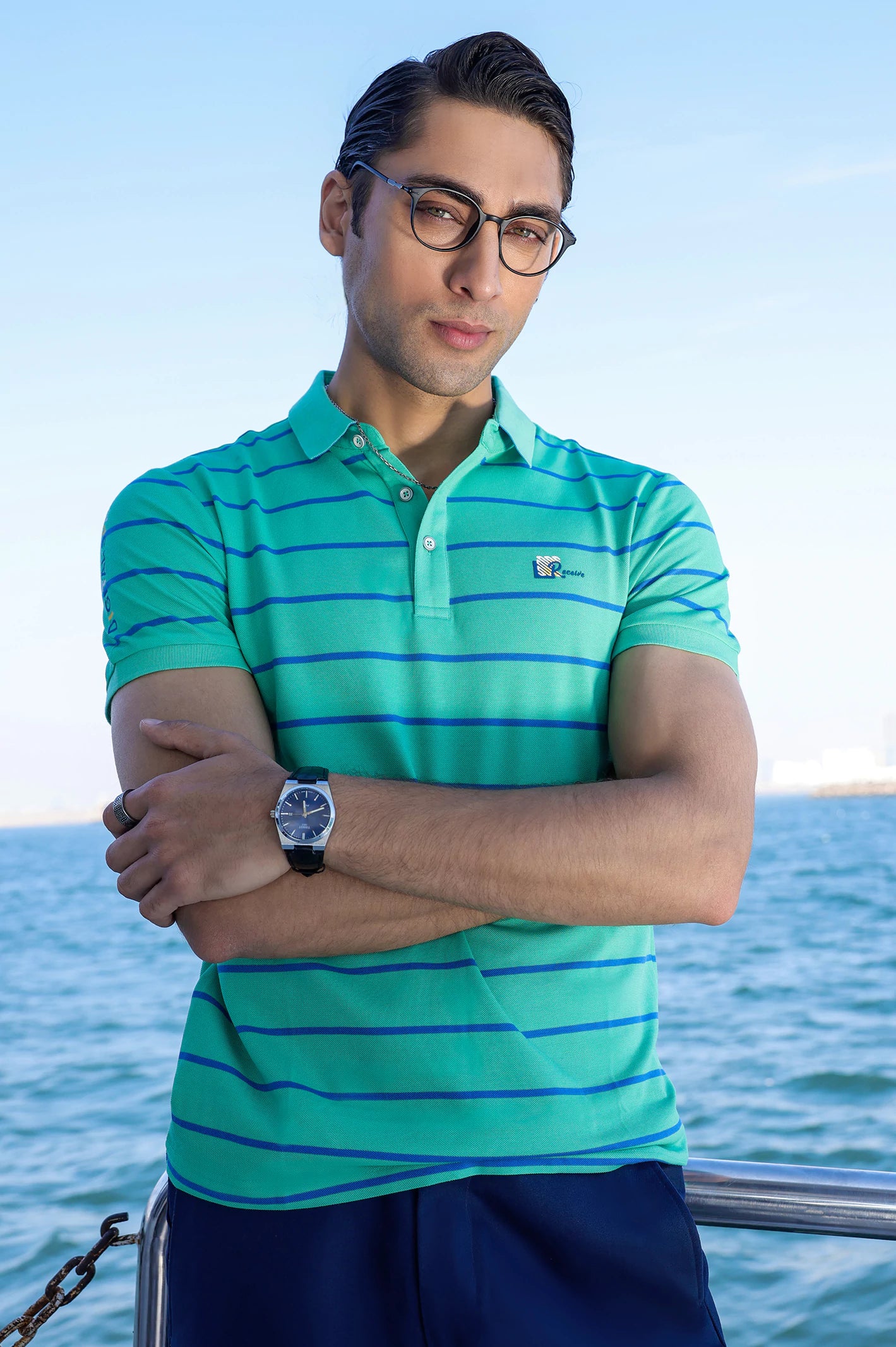 Men's Shirts with Moisture-Wicking FabricLight Green Yarn Dyed Polo
