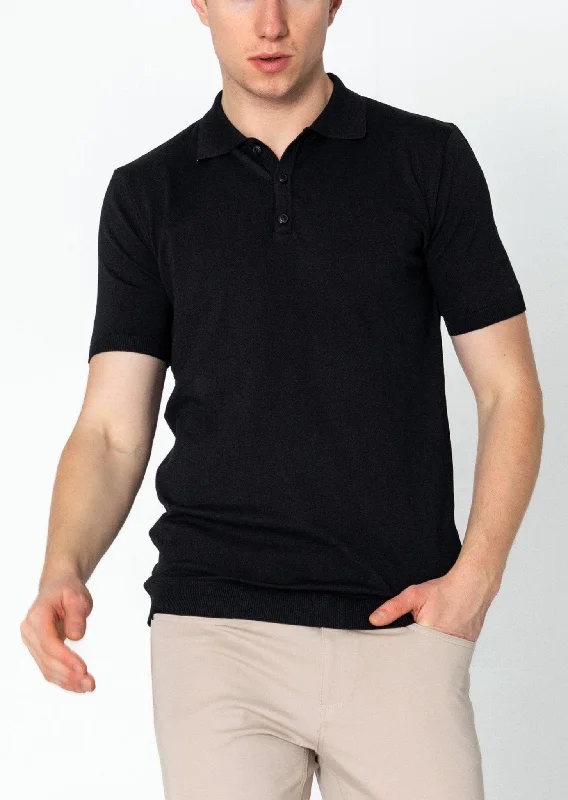 Men's Shirts with Chest PocketsLightweight Tonal-button Polo Tee - Black