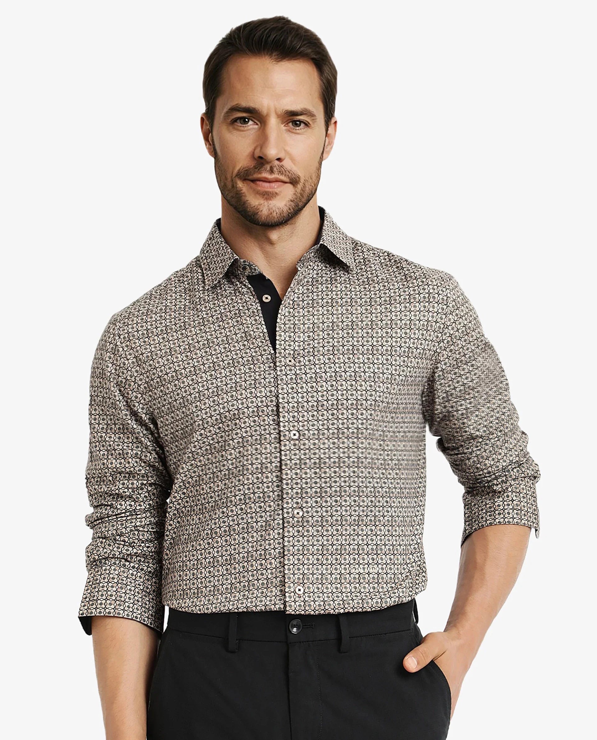 Men's Tennis Shirts for Court ComfortRare Rabbit Men Fich Beige Full Sleeve Collared Neck Button Closure Printed Shirt Men's Tennis Shirts for Court ComfortRare Rabbit Men Fich Beige Full Sleeve Collared Neck Button Closure Printed Shirt