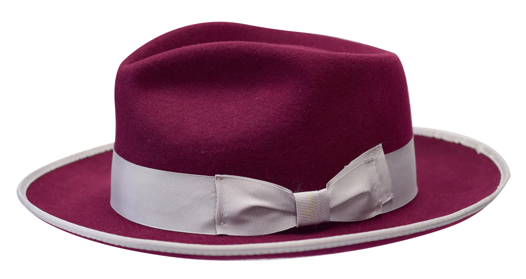 Summer Straw HatsBurgundy and Sliver Bruno Capelo Wool Night Hawk Collection Fedora Hat Summer Straw HatsBurgundy and Sliver Bruno Capelo Wool Night Hawk Collection Fedora Hat