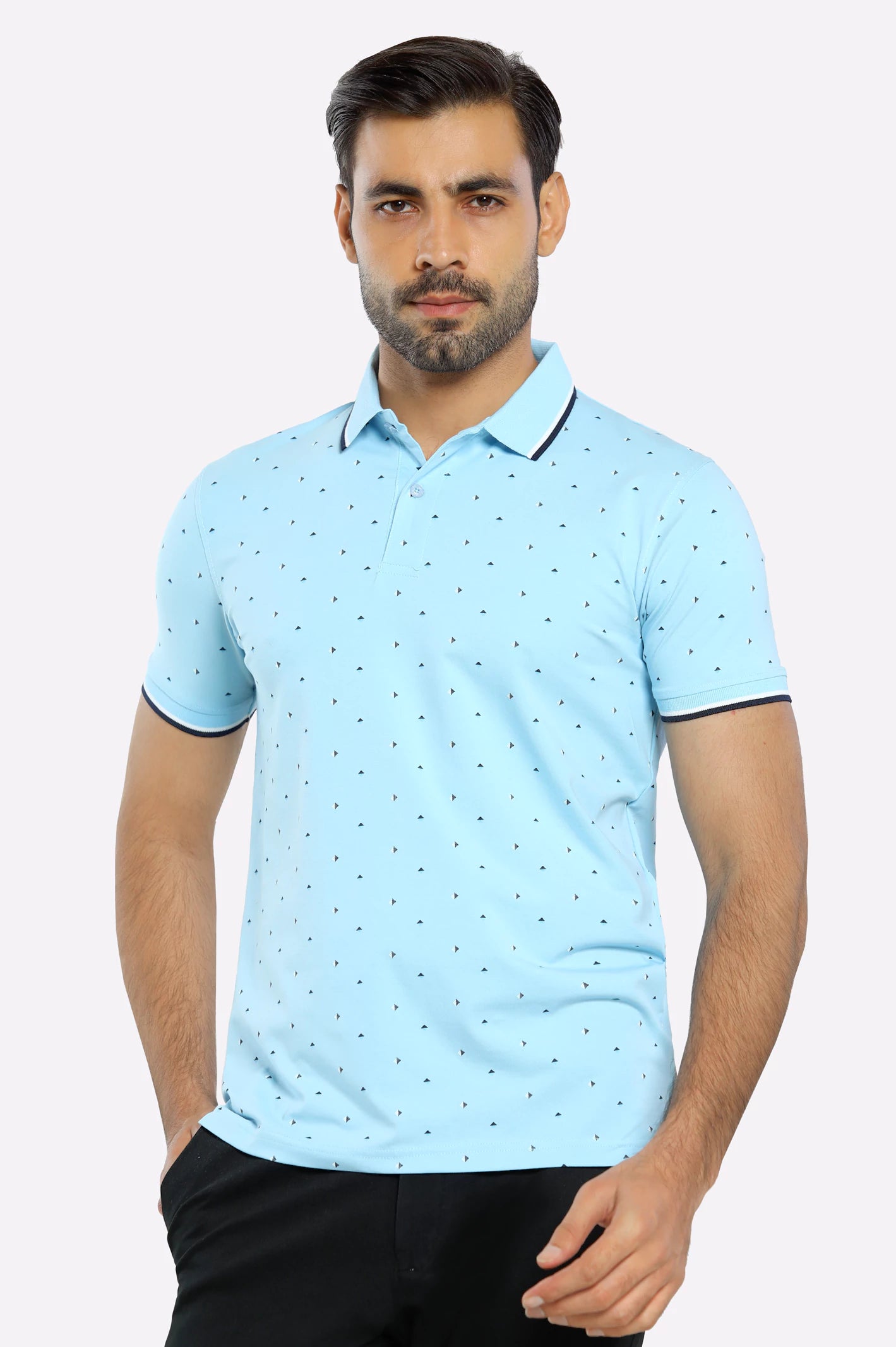 Men's Shirts with Snap ButtonsSky Blue Printed Polo