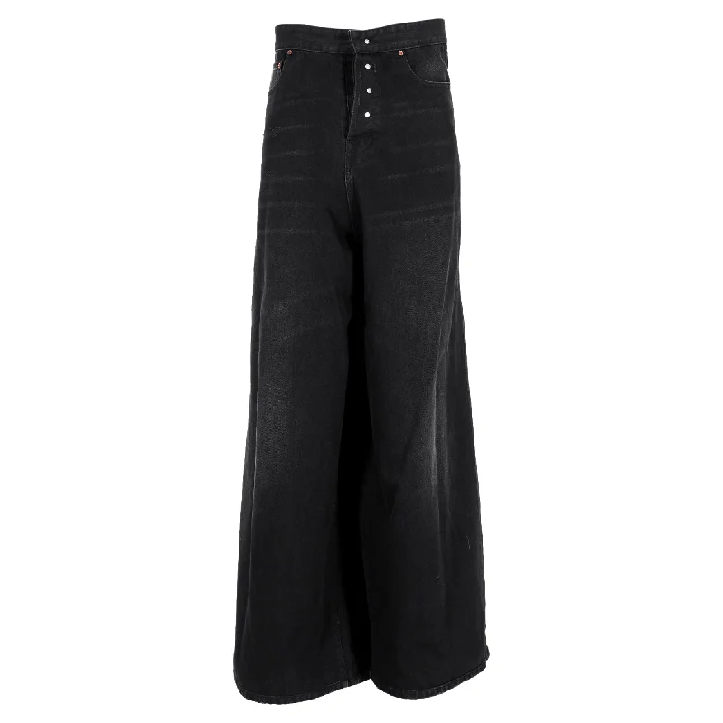 Casual Men's JeansVetements Ultra Wide Leg Jeans in Black Cotton Denim