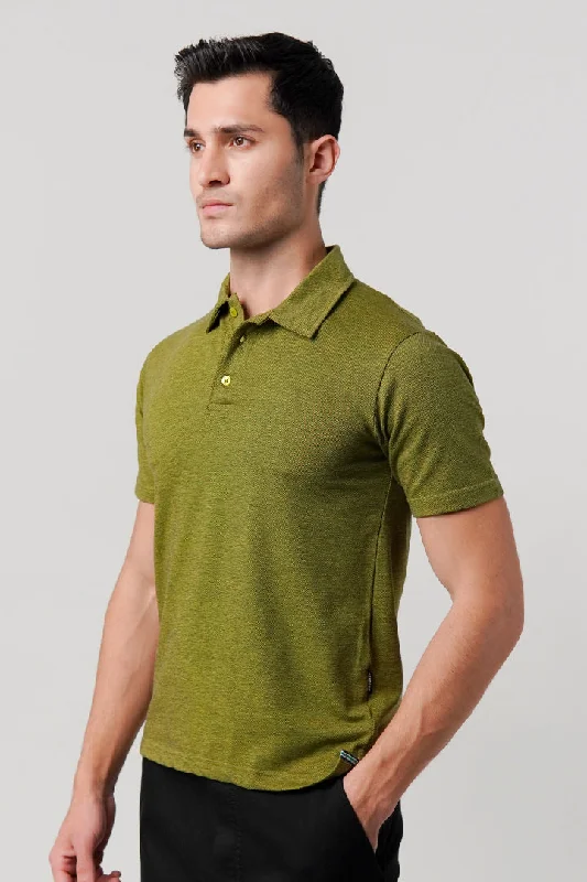 Lightweight Men's Linen ShirtsTextured Pique Polo Shirt - Moss Green