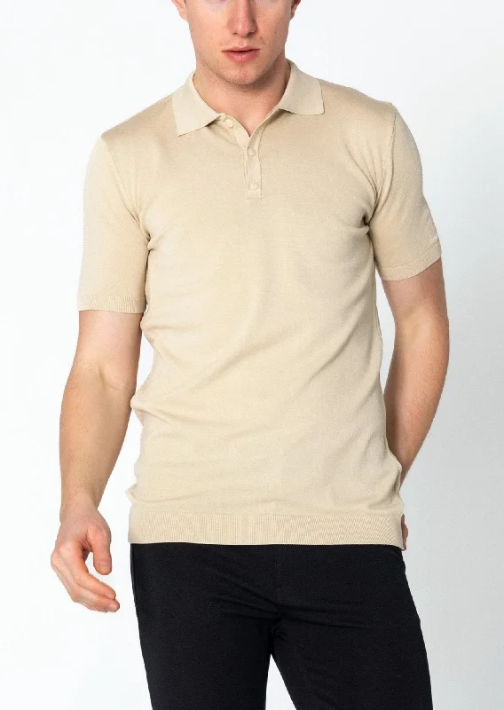 Comfortable Men's Polo ShirtsLightweight Tonal-button Polo Tee - Beige