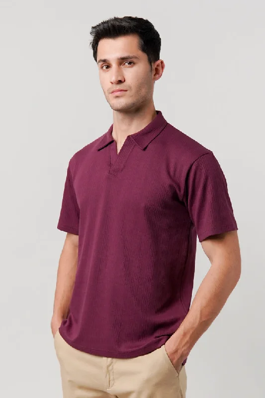 Men's Shirts with Plaid PatternsDrop Needle Polo Shirt - Burgundy