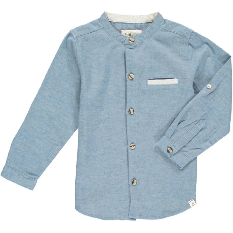 Men's Custom-Fit Shirts for a Personalized LookBoy's Atoka Round Collar Woven Long Sleeve Shirt In Chambray Blue Men's Custom-Fit Shirts for a Personalized LookBoy's Atoka Round Collar Woven Long Sleeve Shirt In Chambray Blue