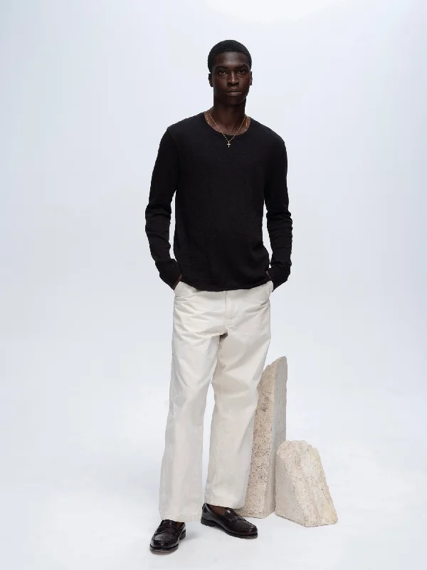 Men's Shirts with Patchwork SleevesSlub Jersey Long Sleeve Destroyed Wash Tee - Black Men's Shirts with Patchwork SleevesSlub Jersey Long Sleeve Destroyed Wash Tee - Black