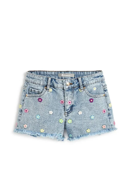 Functional Men's Tactical ShortsGirl's Embroidered Fray Hem Shorts In Indigo