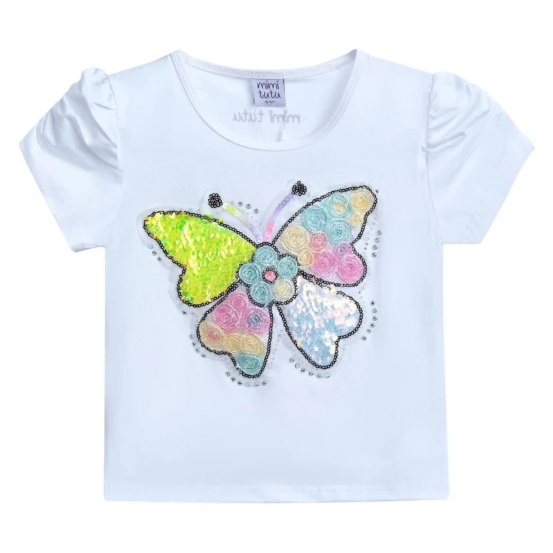 Men's Sweaters with Relaxed FitsWhite Butterfly Applique T-Shirt