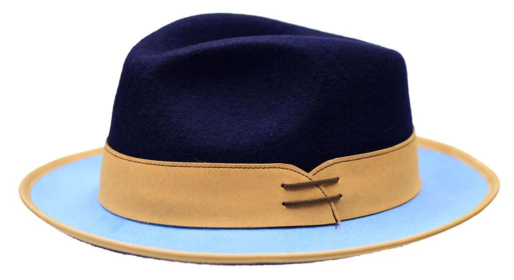 Elegant Derby CapsBlue-Camel Bruno Capelo Outcast Collection Wool Felt Fedora Men's Hat Elegant Derby CapsBlue-Camel Bruno Capelo Outcast Collection Wool Felt Fedora Men's Hat