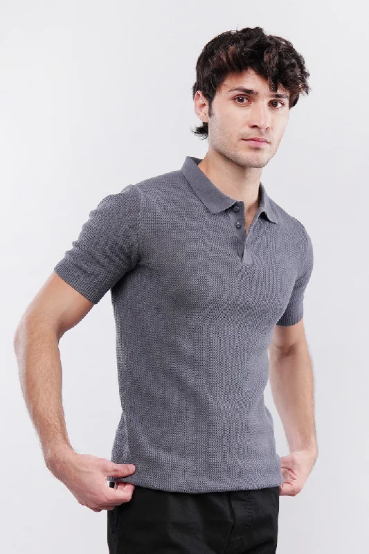 Men's Shirts with Graphic SleevesKnitted Polo Shirt - Grey