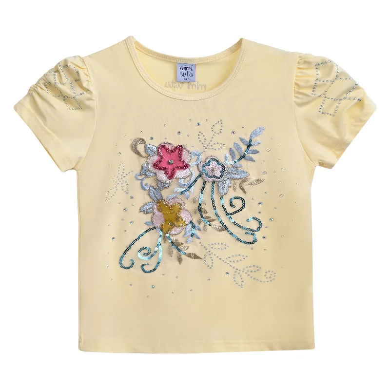 Men's Sweaters with Hoods and DrawstringsYellow Flowers Applique T-Shirt