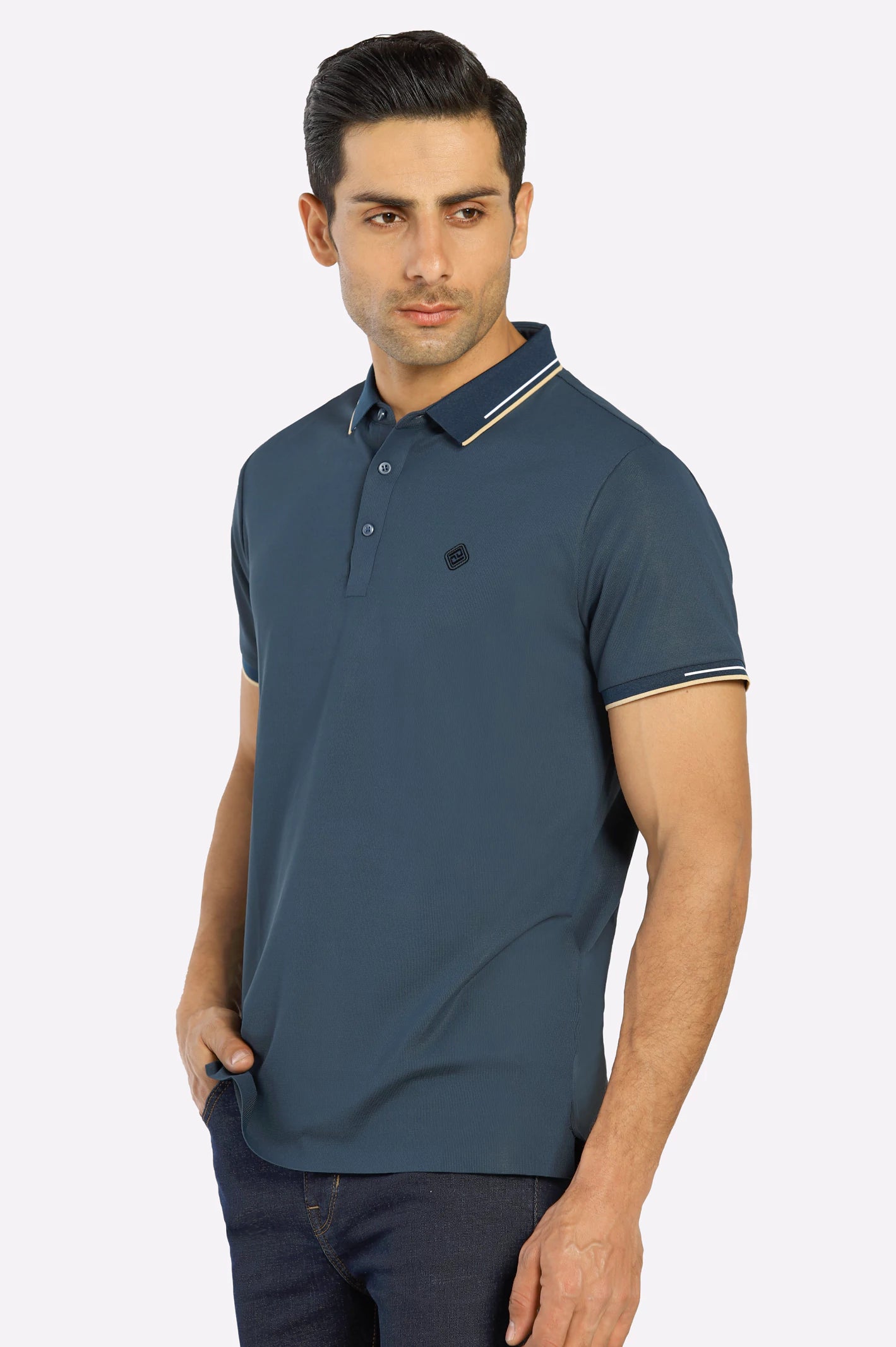 Men's Shirts with Chest PocketsDark Blue Yarn Dyed Polo