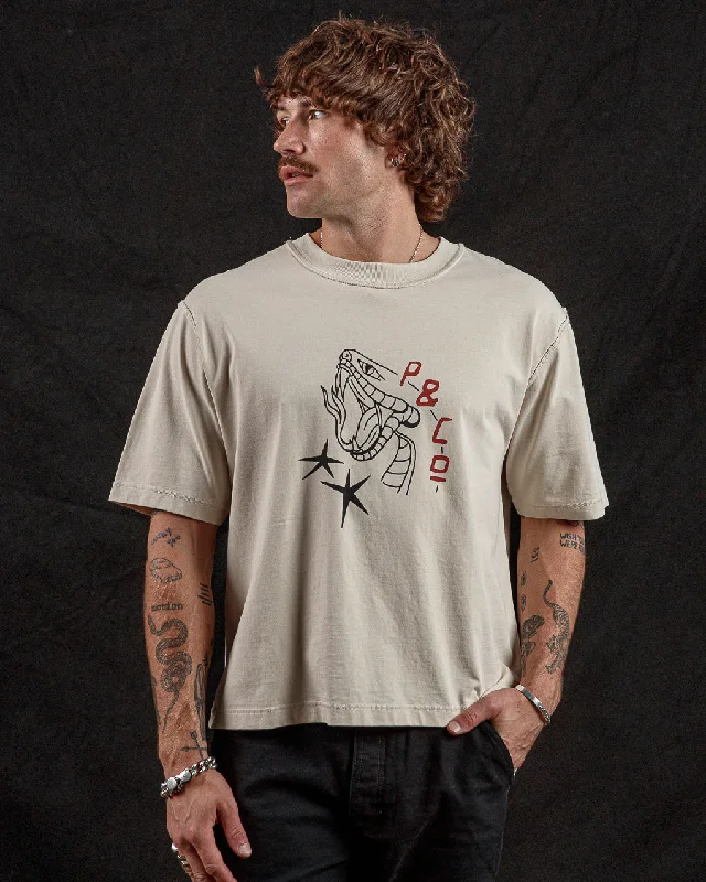 Men's Shirts with Zippered PocketsSnake Bite Boxy T-Shirt - Bone