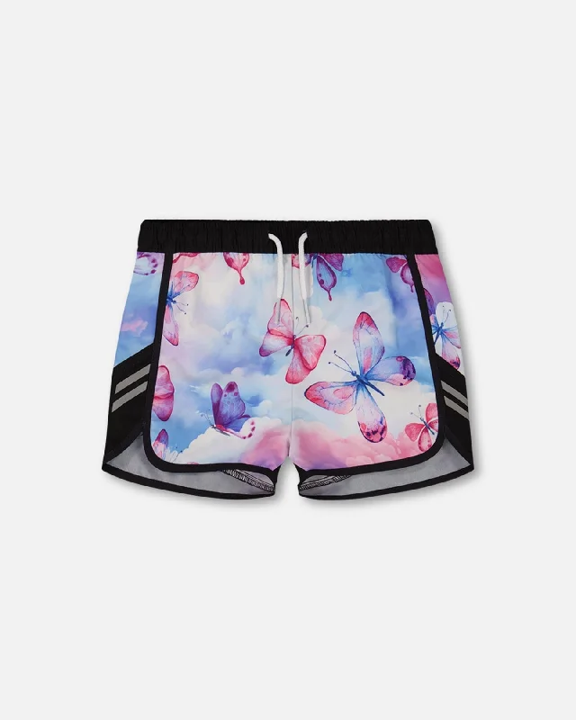 Men's Active Short Pants with PocketsPrinted Athletic Short Pink, Blue And Butterflies Men's Active Short Pants with PocketsPrinted Athletic Short Pink, Blue And Butterflies