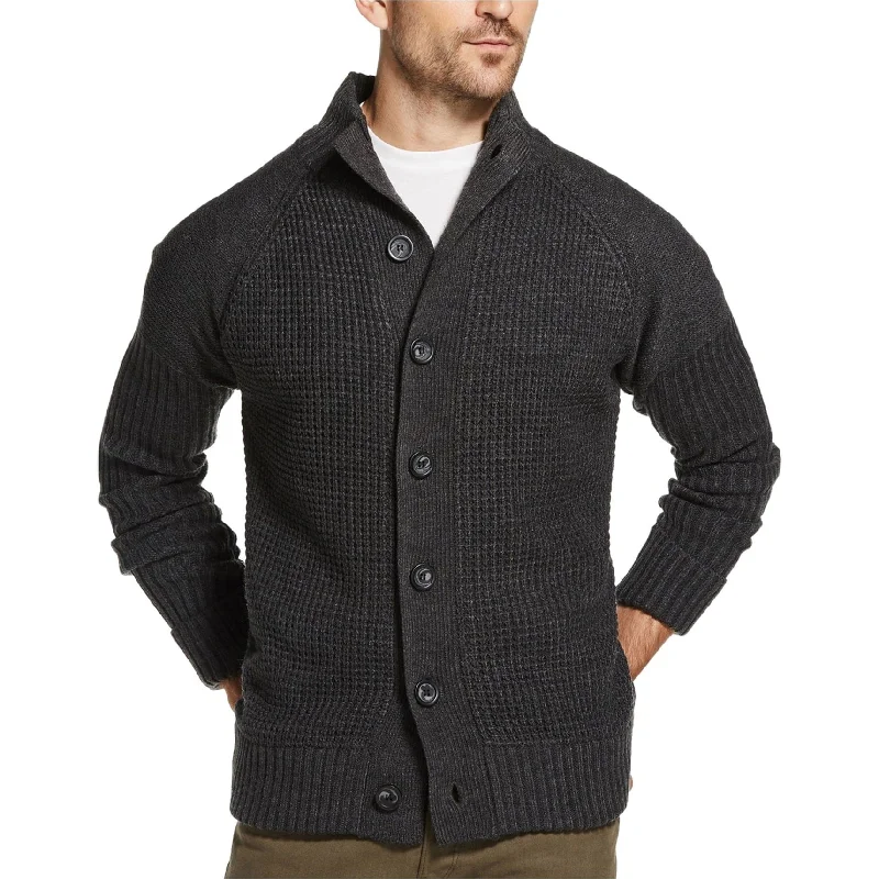 Men's Sweaters with Adjustable HemlinesWeatherproof Mens Waffle-Stitch Cardigan Sweater, Grey, Small Men's Sweaters with Adjustable HemlinesWeatherproof Mens Waffle-Stitch Cardigan Sweater, Grey, Small