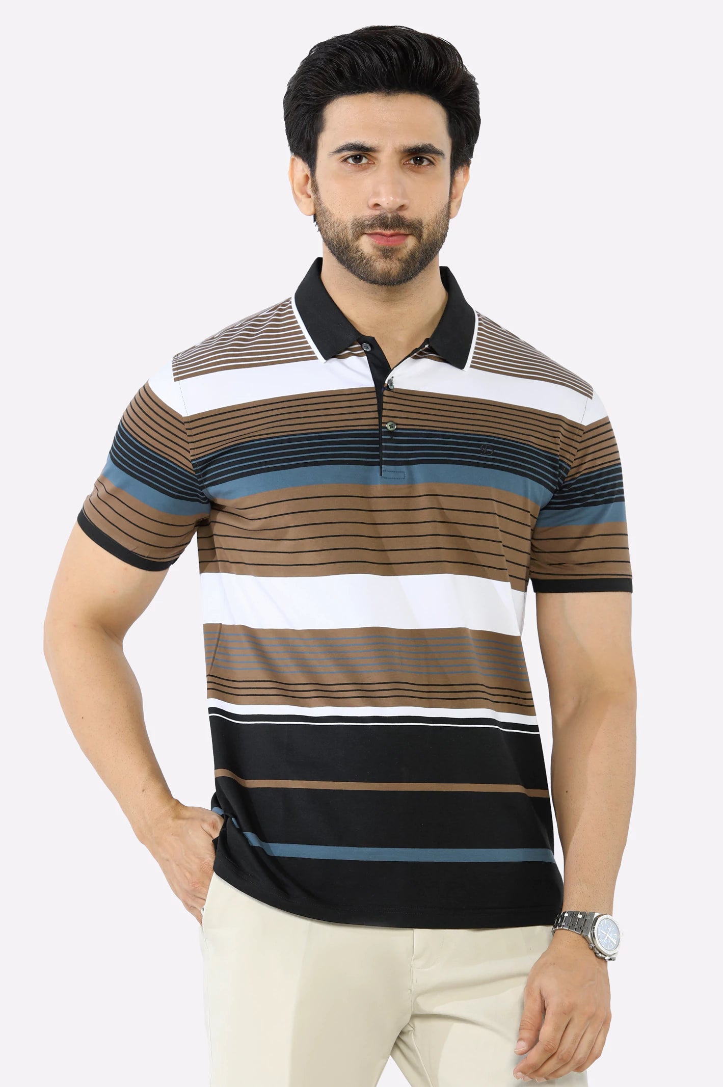 Men's Shirts with Tab CollarsBrown Yarn Dyed Polo