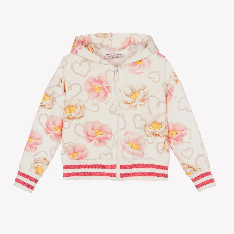 Men's Sweaters with Flat-Front DesignsWhite Floral Print Hoodie