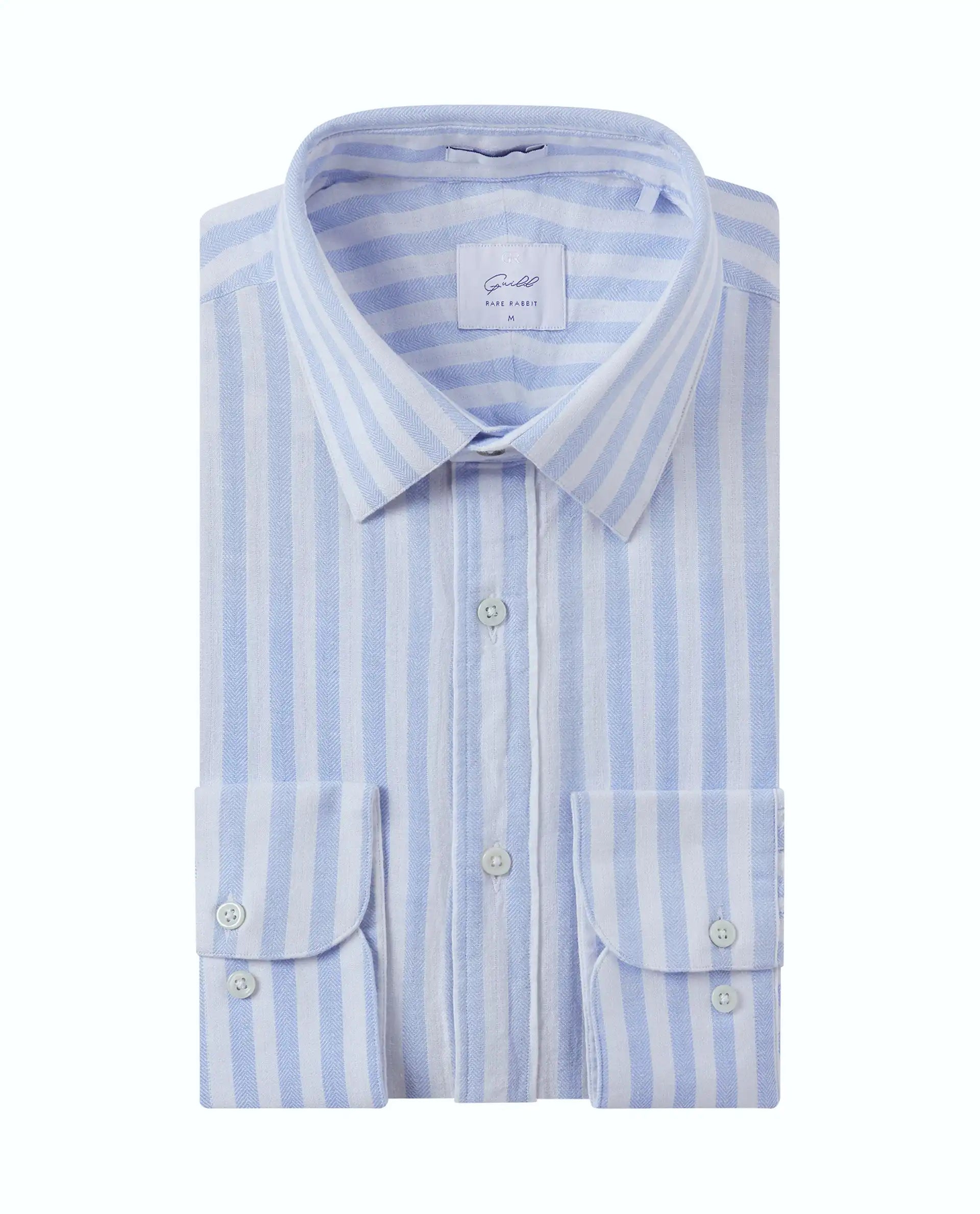 Men's Denim Shirts for a Rugged LookRare Rabbit Mens Dopple Light Blue Full Sleeve Regular Collar Cotton Linen Blend Stripe Shirt Men's Denim Shirts for a Rugged LookRare Rabbit Mens Dopple Light Blue Full Sleeve Regular Collar Cotton Linen Blend Stripe Shirt