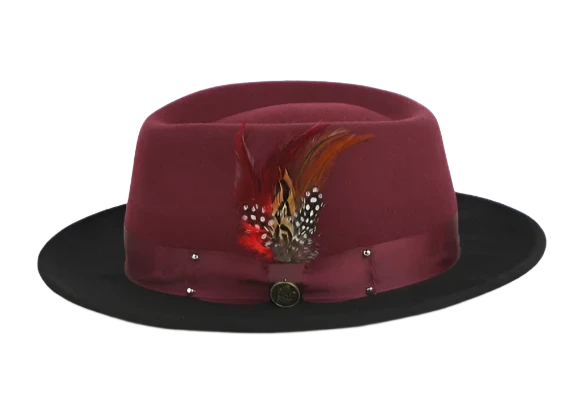 Customized Trucker HatsBurgundy-Black Men's Fedora Wool Hat with Snap Brim Style No-NEW ORLEANS