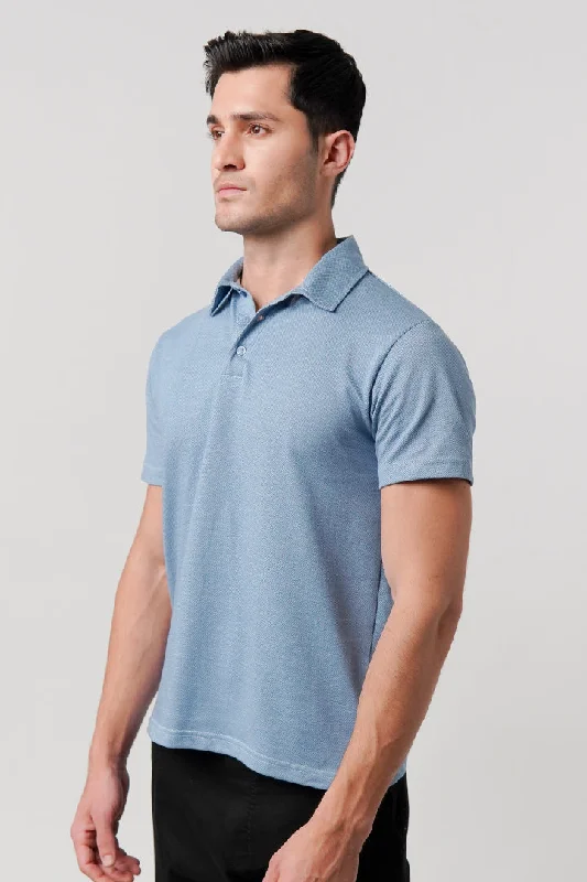 Men's Shirts with Mock NecksTextured Polo Shirt - Ocean Blue