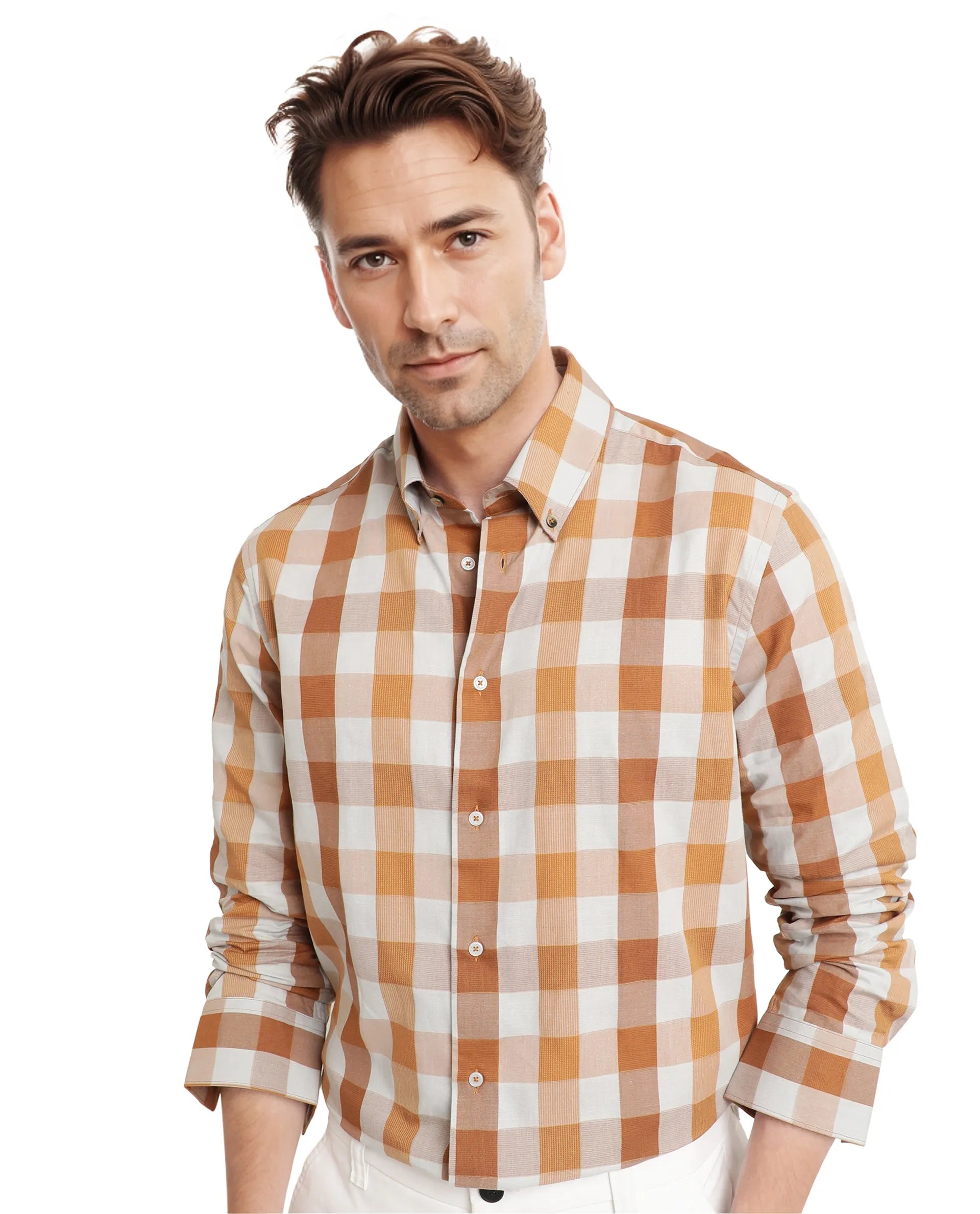 Men's Polo Shirts for Sports and Casual WearRare Rabbit Men's Vanta Dusky Mustard Cotton Fabric Full Sleeve Regular Fit Checks Shirt Men's Polo Shirts for Sports and Casual WearRare Rabbit Men's Vanta Dusky Mustard Cotton Fabric Full Sleeve Regular Fit Checks Shirt