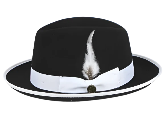 Embroidered Baseball CapsBlack and White Trim Steven Land Men's Australian Wool Hat Style-The Domingo Embroidered Baseball CapsBlack and White Trim Steven Land Men's Australian Wool Hat Style-The Domingo