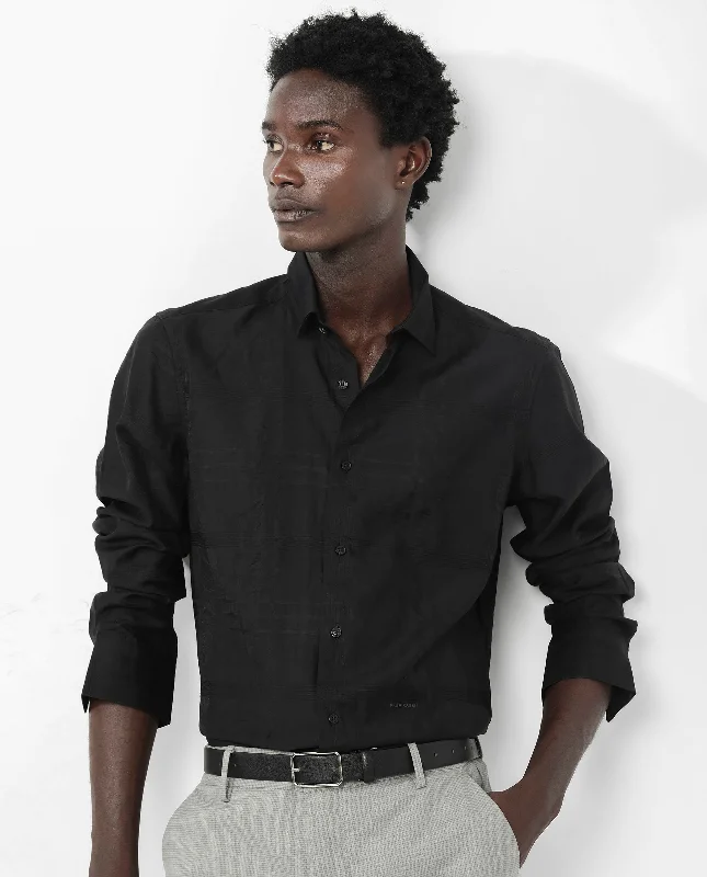 Men's Solid-Color Block Shirts for a Bold StatementRare Rabbit Men's Jerdo Black Viscose Nylon Fabric Full Sleeves Regular Fit Checked Shirt Men's Solid-Color Block Shirts for a Bold StatementRare Rabbit Men's Jerdo Black Viscose Nylon Fabric Full Sleeves Regular Fit Checked Shirt