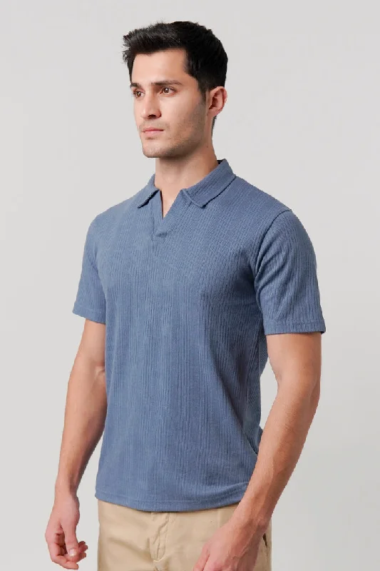 Men's Shirts with Pleated HemlinesDrop Needle Polo Shirt - Steel Blue