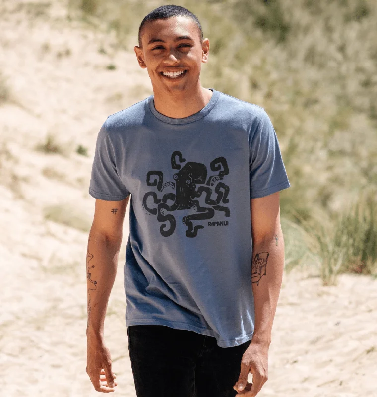 Warm Men's Fleece-Lined TopsBlack Octopus T-shirt