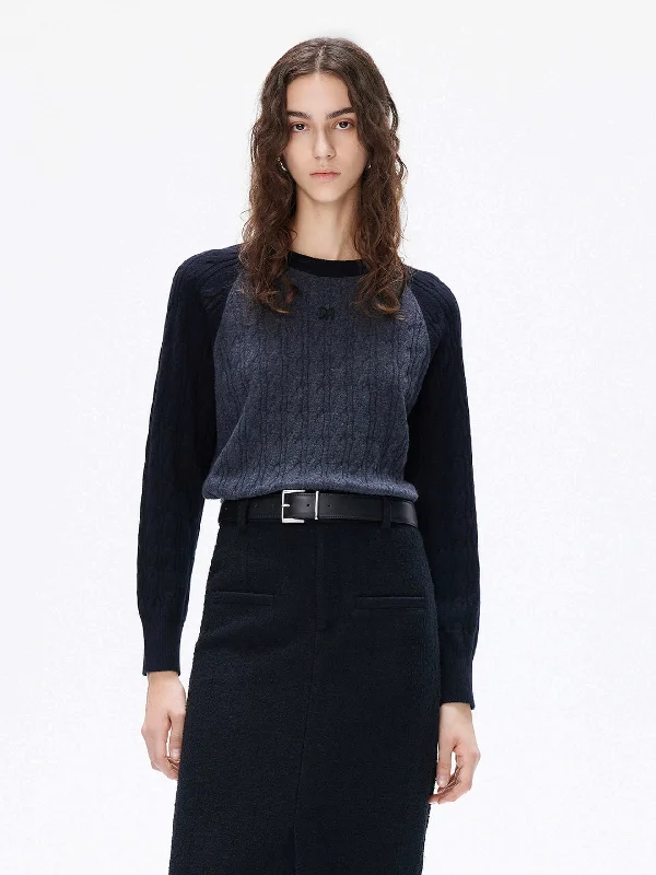 Men's Sweaters with Ribbed CuffsContrast Detail Wool Sweater