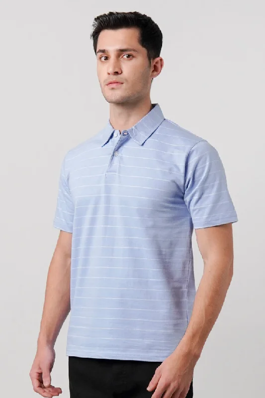 Men's Shirts with Hook-and-Loop ClosuresStriped Polo Shirt - Sky Blue