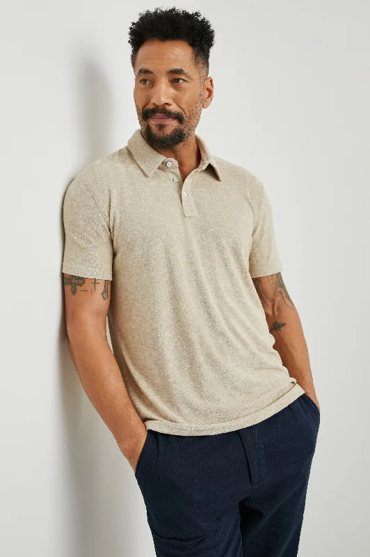 Men's Shirts with Asymmetrical HemlinesRHEN POLO SHIRT - CHICKPEA