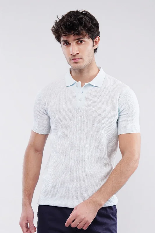 Striped Men's TopsKnitted Polo Shirt - Pale Blue