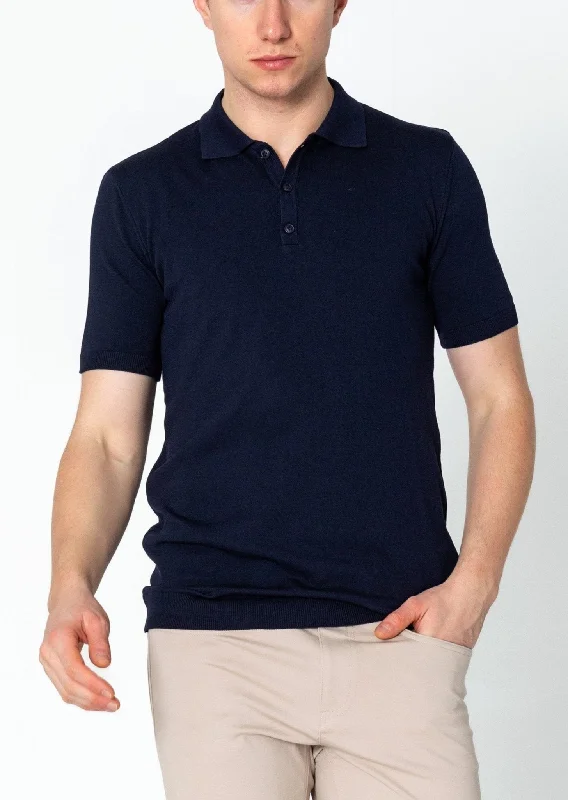 Men's Long-Sleeved ShirtsLightweight Tonal-button Polo Tee - Navy