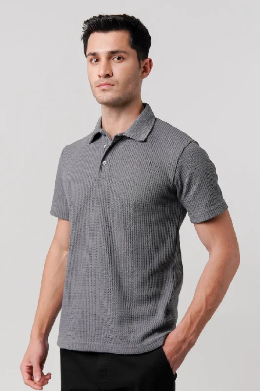 Men's Shirts with Tab CollarsKnitted Polo Shirt - Grey