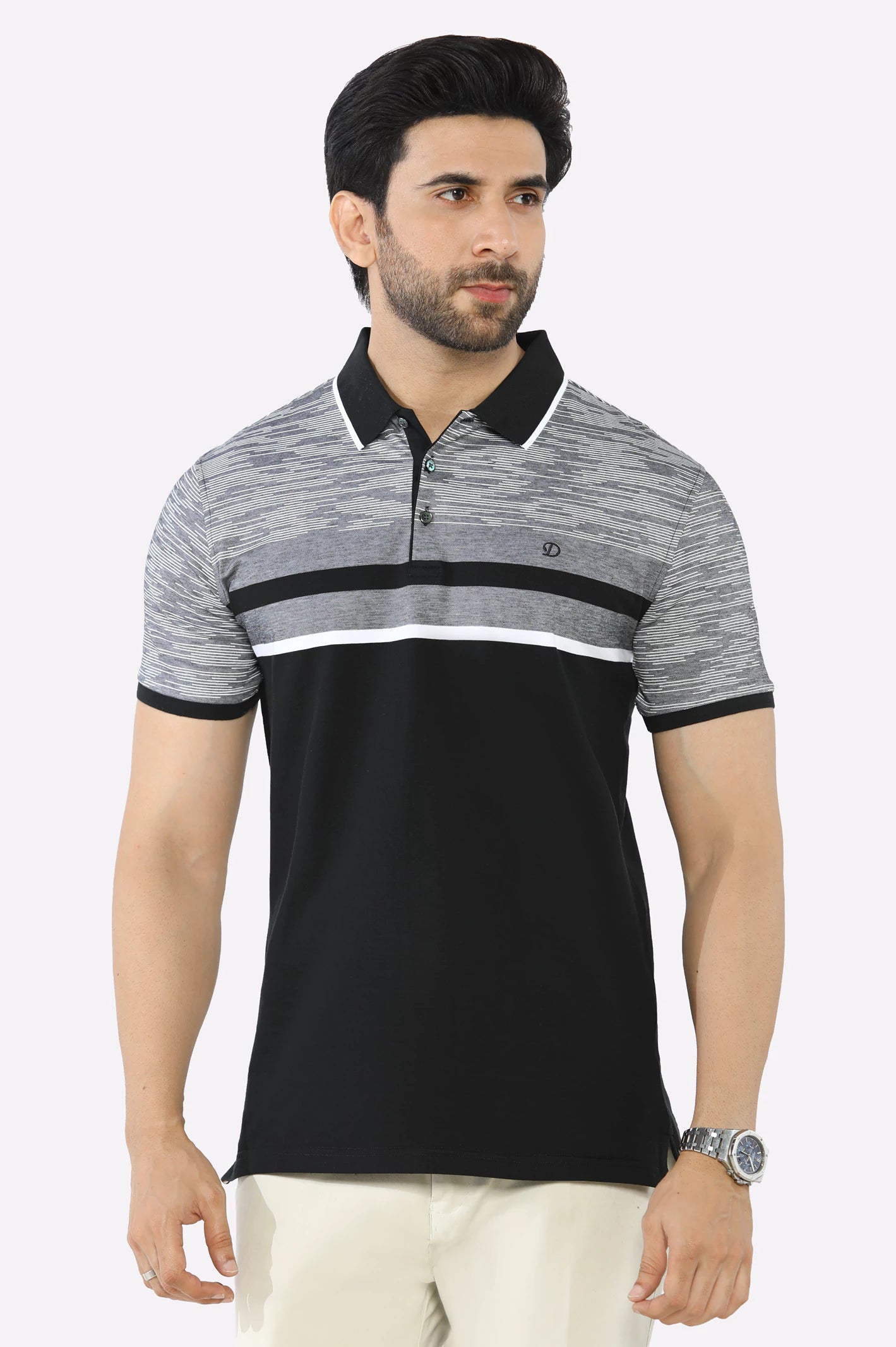 Men's Shirts with Graphic PrintsBlack Yarn Dyed Polo
