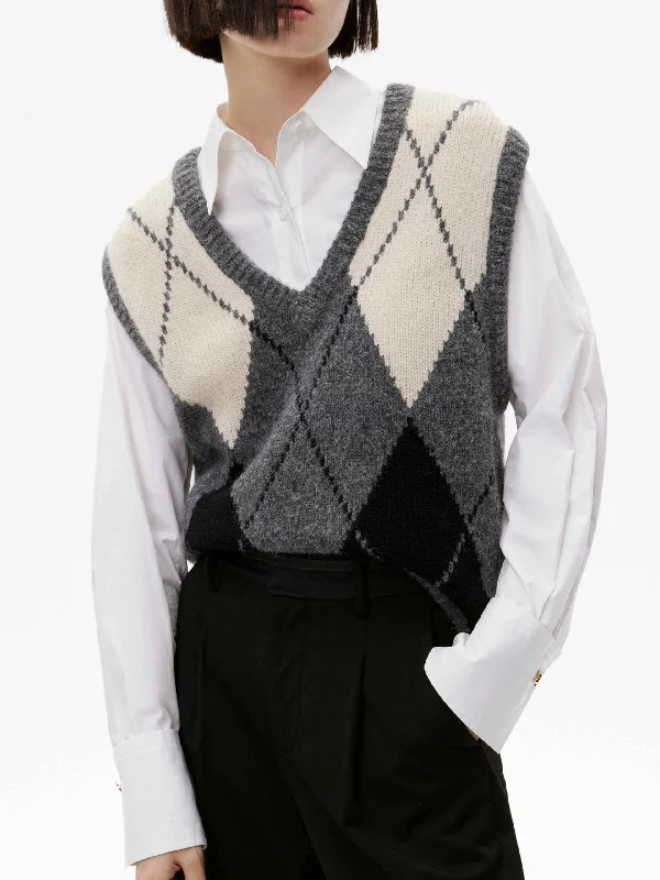 Men's Sweaters with Skinny FitsArgyle Check Knitted Vest
