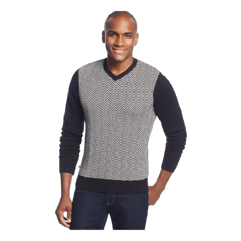 Men's Sweaters with Button-Up CollarsGeoffrey Beene Mens Front Intarsia V Neck Pullover Sweater