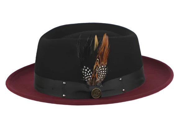 Reversible Sun HatsBlack-Burgundy Men's Fedora Felt Wool Hat Style No-THE BROADWAY