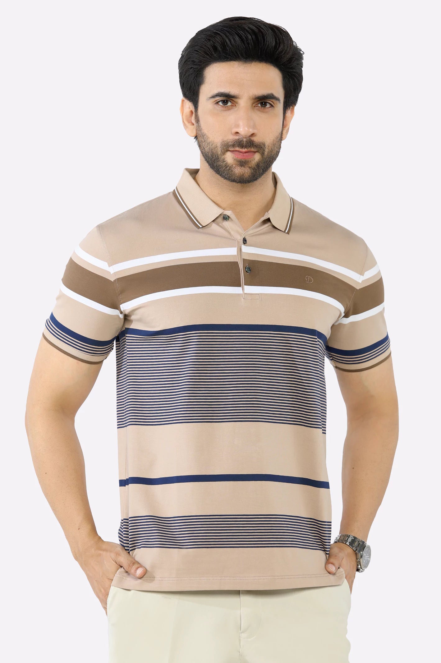 Men's Shirts with Floral PrintsBrown Yarn Dyed Polo